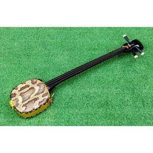Japanese Vintage Tateyama Shamisen Sanshin Decorative 3-String Jabisen Banjo GUC